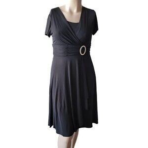 R&M Richards Black Faux-Wrap Dress – Size 14 – Elegant Cocktail or Evening Wear